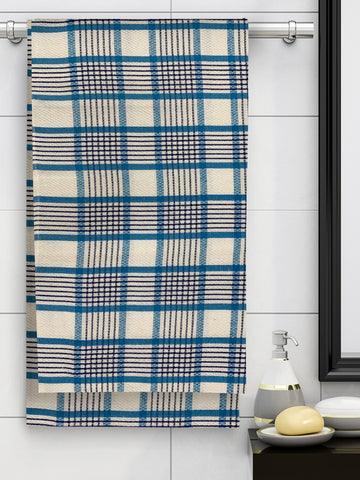 Athom Living Eco Saviour Premium Cotton Bath Towel/Gamcha Grandiose White & Blue (Pack of 6)