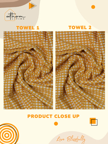 Athom Living Ecosaviour Premium Cotton Bath Towel / Gamcha Yellow CheckerS