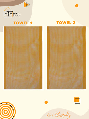 Athom Living Ecosaviour Premium Cotton Bath Towel / Gamcha Yellow CheckerS