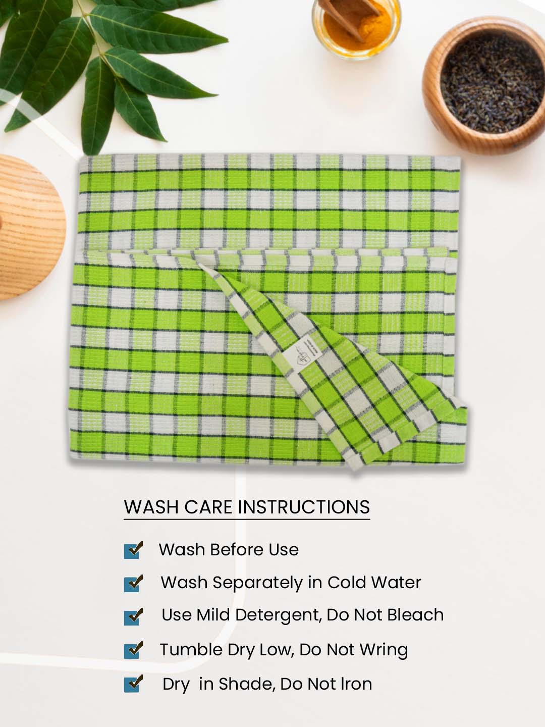 Absorbent cotton green white checkered bath towels