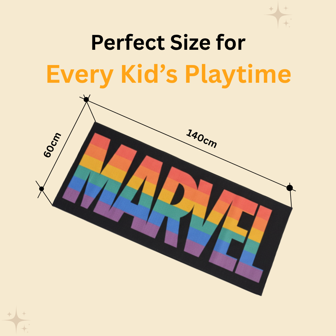 Add fun and color to your home with this Marvel themed runner carpet, 60x140 cm, featuring famous superheroes, soft texture, and durable construction for safe and playful use.