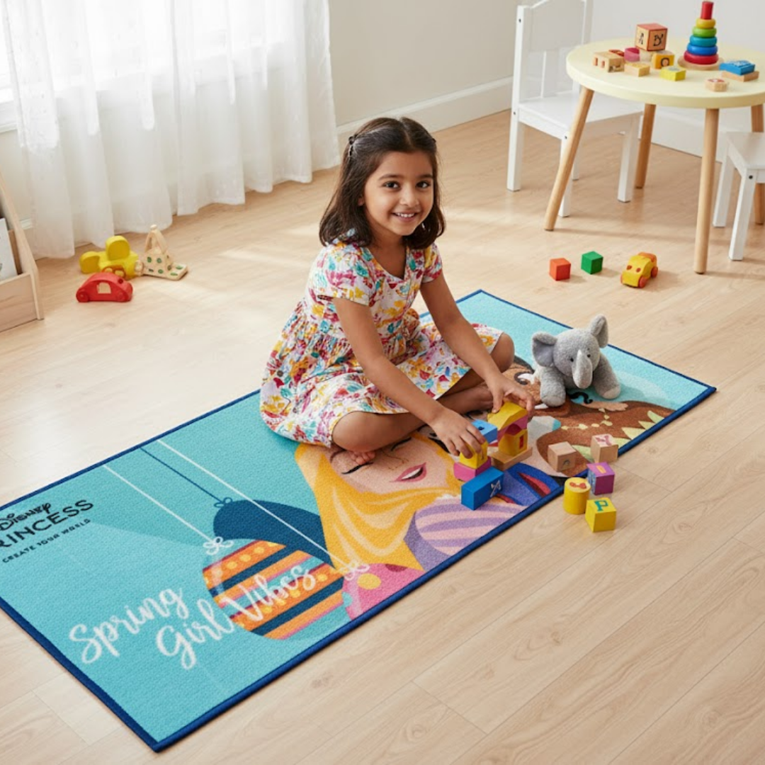 Add magical elegance to your child’s room with this Disney Princess themed kids runner carpet by Athom Living, designed with soft fabric, anti-skid backing and playful royal charm for daily use.
