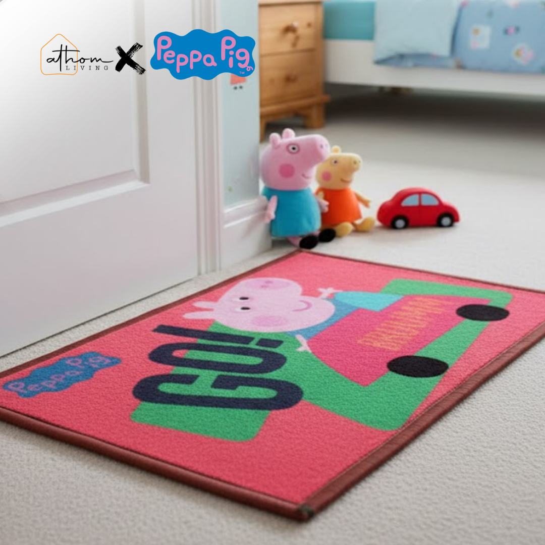 Add playful charm to your child’s room with this Peppa Pig Anti-Skid door mat by Athom Living. The vibrant “Go Bruumm” design offers a soft, durable, and safe surface that brightens up any kid’s space.