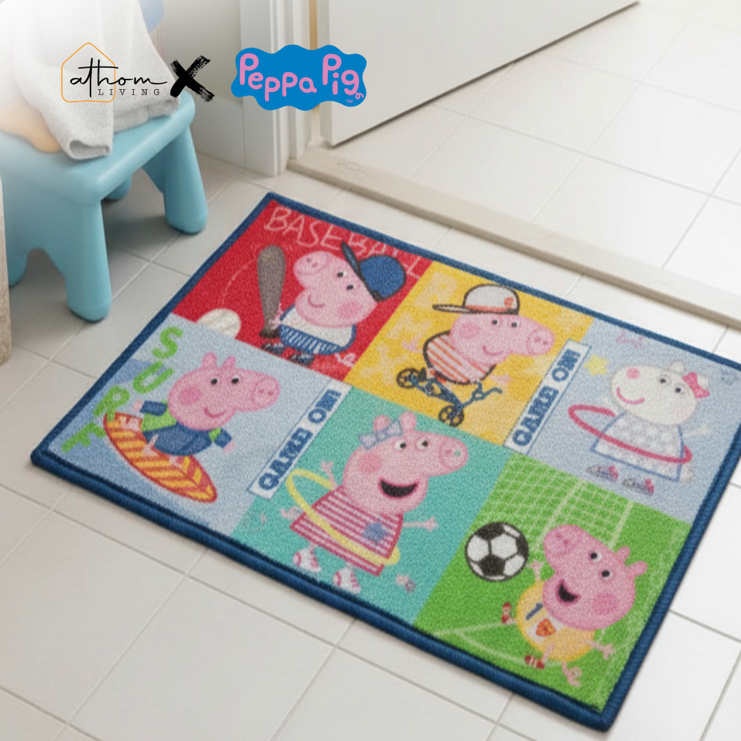 Add playful charm to your entryway with this Peppa Pig Anti-Skid door mat by Athom Living, featuring a vibrant “Baseball game on!” design that delights kids and keeps your home clean and cheerful.