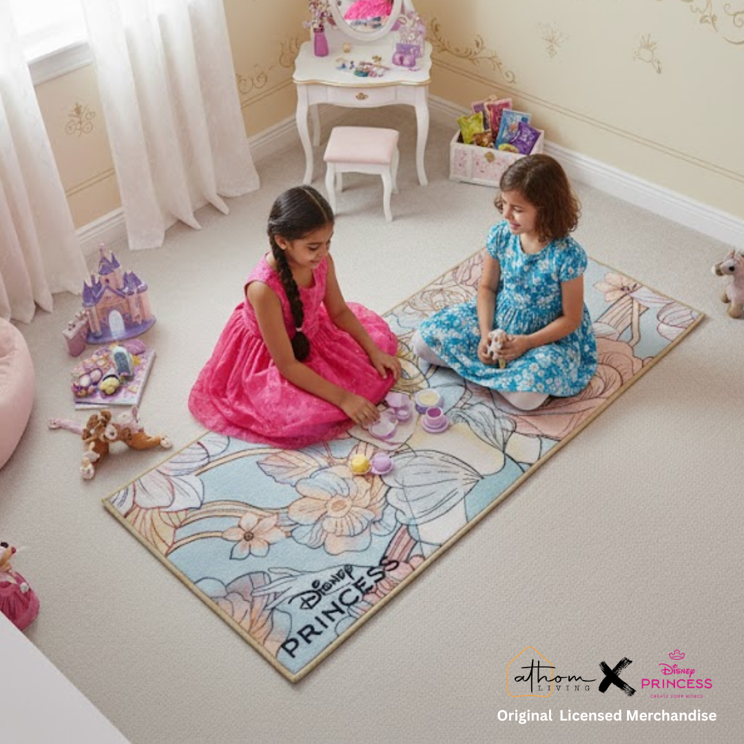Add royal charm to your child’s room with this Disney Princess theme runner carpet by Athom Living, featuring colourful artwork, soft texture and slip-resistant base for a durable and stylish runner carpet.