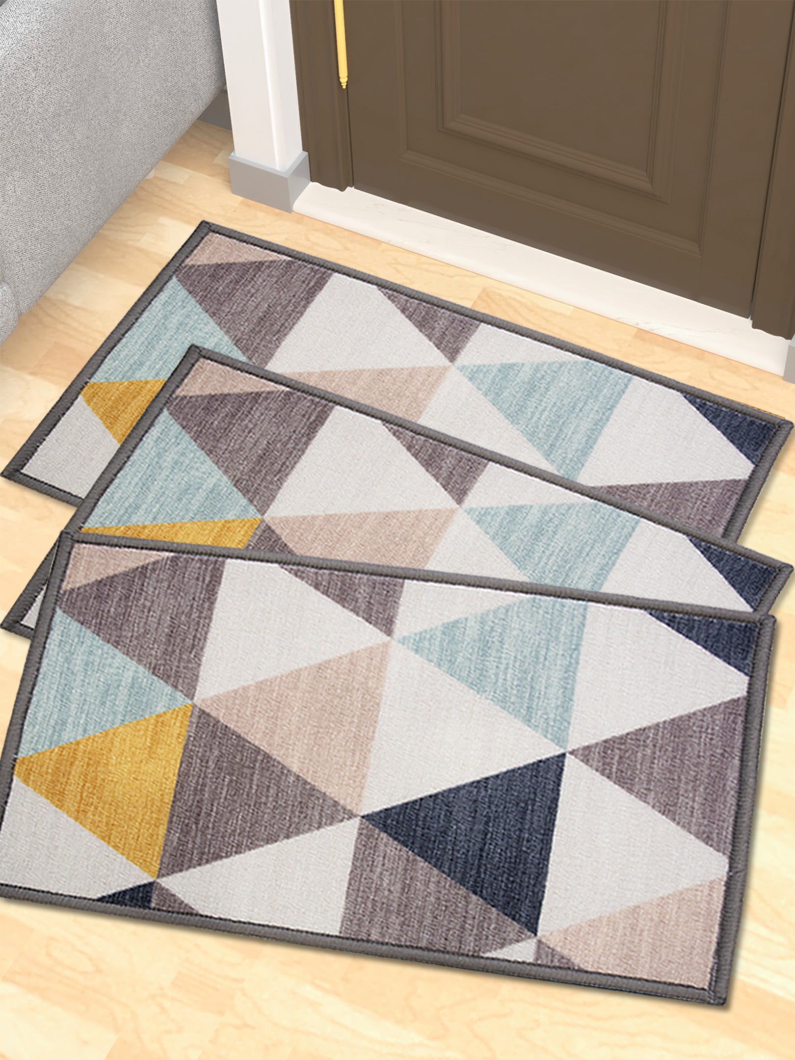 Angel Yellow Premium Anti Slip Printed doormat set by Athom Living in a pack of 3, designed with durable fabric, vibrant prints, and strong grip backing to keep your doorway clean, stylish, and slip-resistant.
