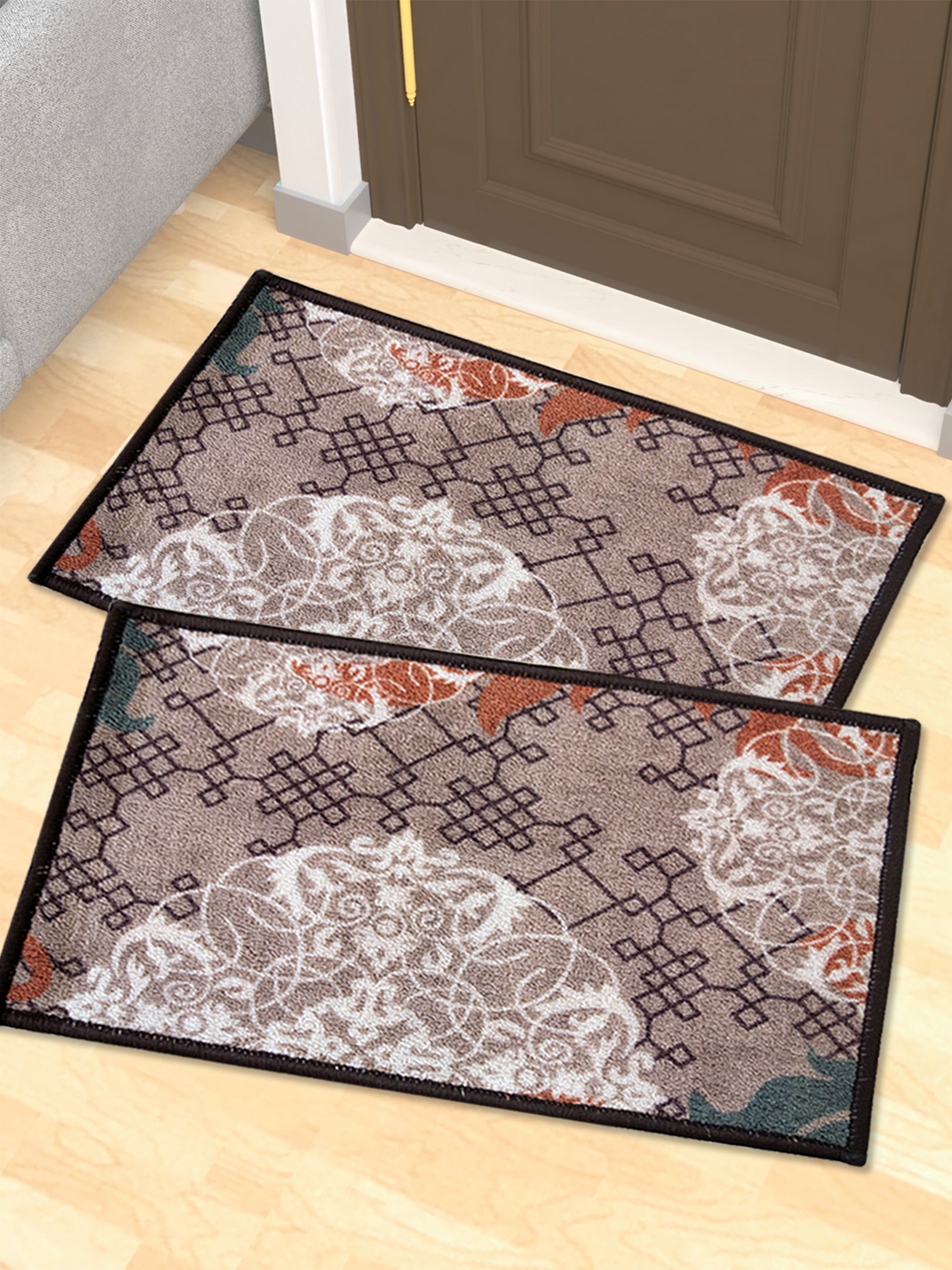 Aristrocrat Premium Anti Slip Printed Door Mat Pack of 2 by Athom Living, a stylish and durable doormat or bathmat perfect for home entryways or bathroom floors, size 37x57cm.