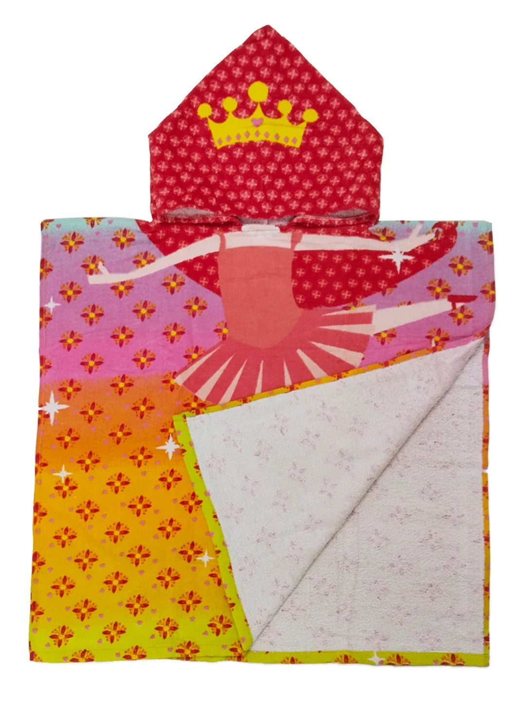 Athom Living Dancing Princess Kids Hooded Poncho Towels in 60x120 cm with soft cotton fabric, adorable princess prints, and easy-wear poncho style for keeping kids dry, cozy, and excited during bath routines.