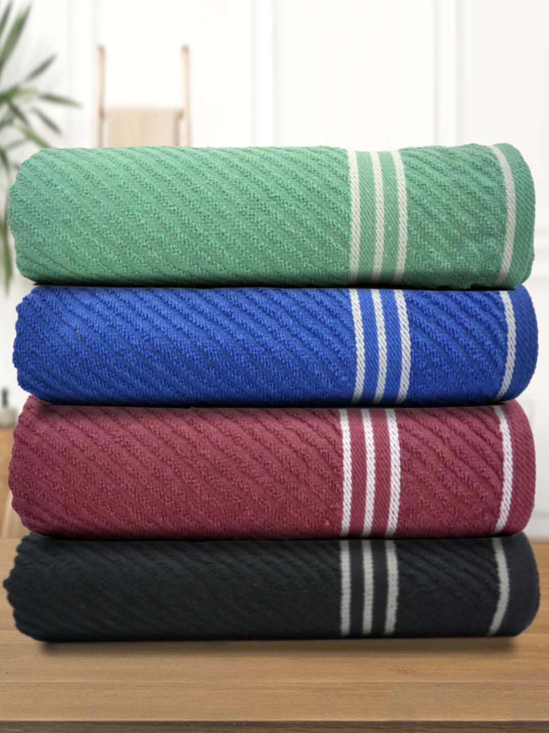 Athom Living Diagonal Stripe Terry Towel Pack of 4, premium cotton towels with high absorbency, soft touch, durable quality for everyday use in home & bath.
