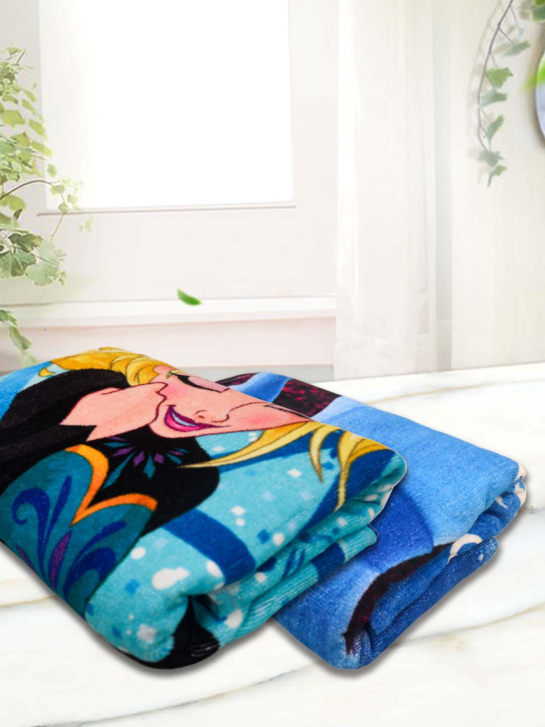 Athom Living Disney Frozen Elsa kids bath towel, super soft 350 GSM, 60x120cm, multicolor, fun design for boys and girls, pack of 2, ideal for everyday bath time comfort and warmth.