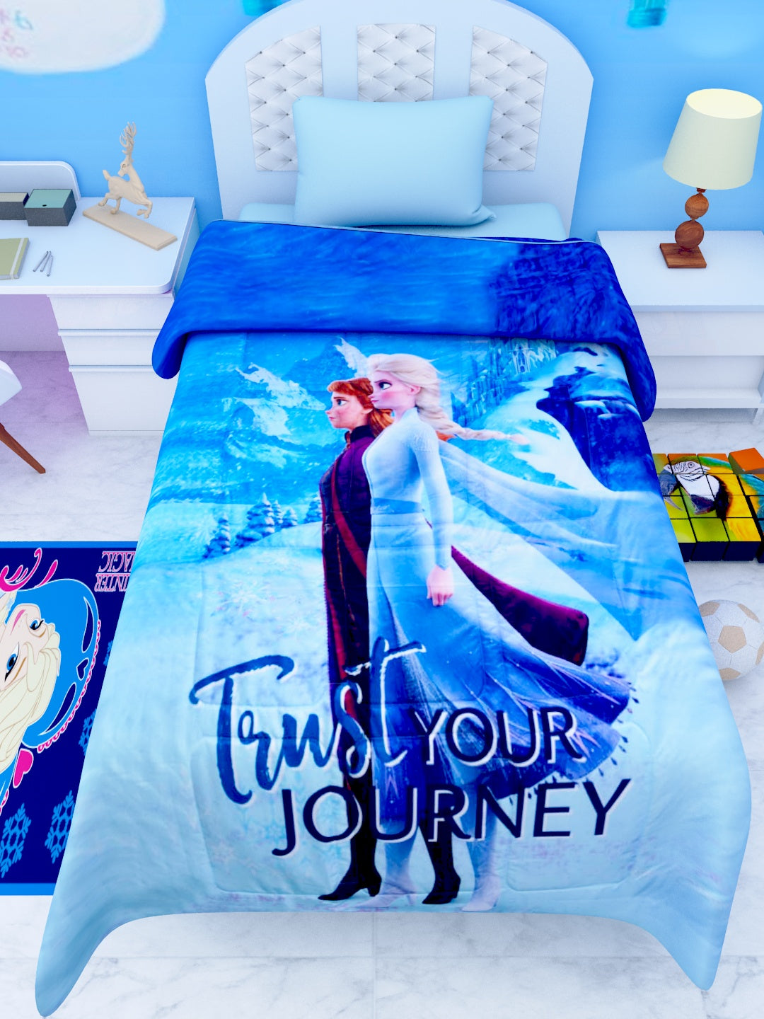 Athom Living Disney Frozen Sisters kids comforter – Single size, soft, durable, and perfect for a fun, comfy sleep experience.