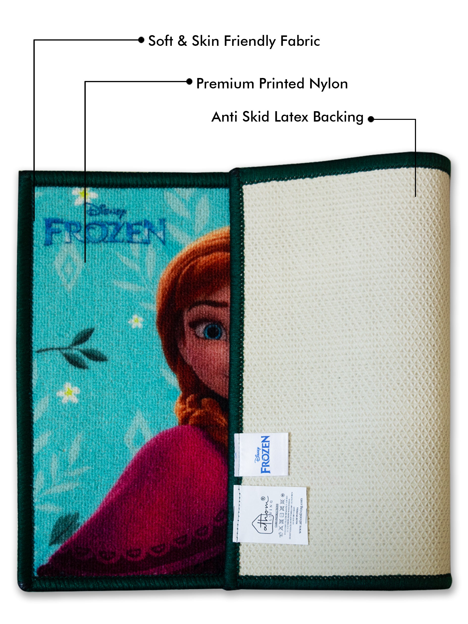 Athom Living Disney Frozen themed premium nylon kids doormat, multicolor Anna & Elsa design, 37x57 cm pack of 2 with anti-skid latex backing.