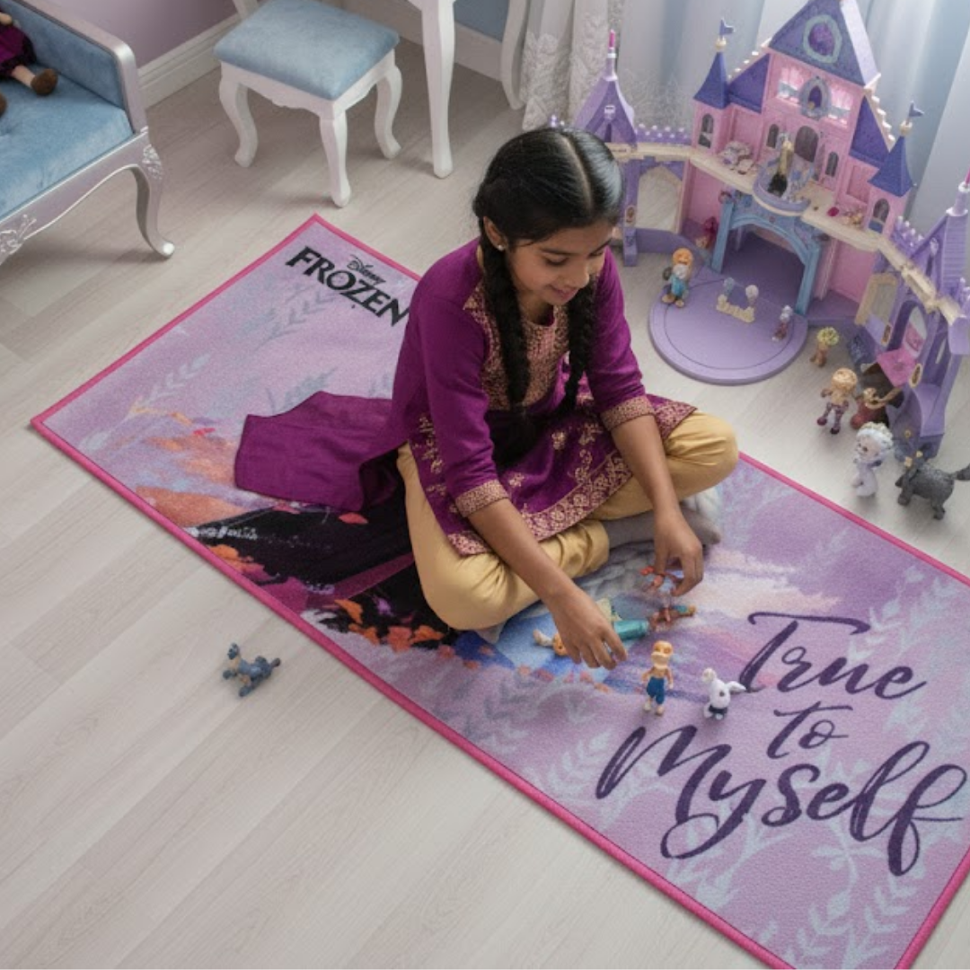 Athom Living Disney Frozen themed runner carpet combines cozy softness, durable anti-skid backing, and charming Frozen character graphics, creating a magical and safe runner carpet for kids.