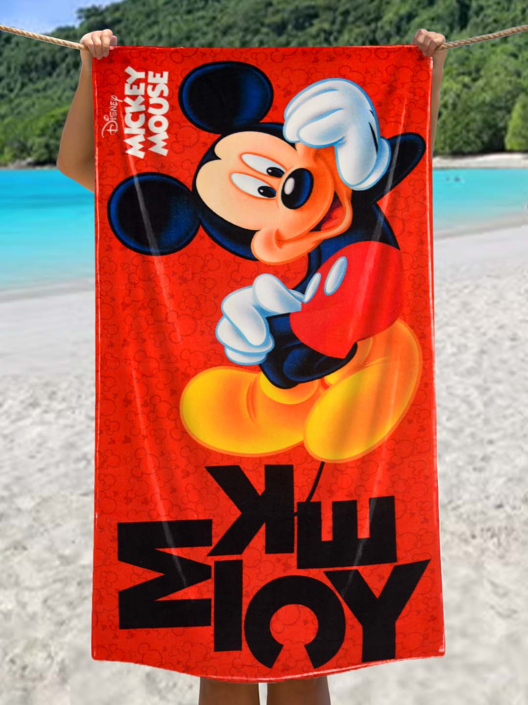 Athom Living Disney Mickey Mouse Themed Kids Cotton Bath Towel designed with soft, absorbent fabric for gentle drying. This vibrant Bath Towel features a fun Mickey print perfect for kids’ daily bathing routines.