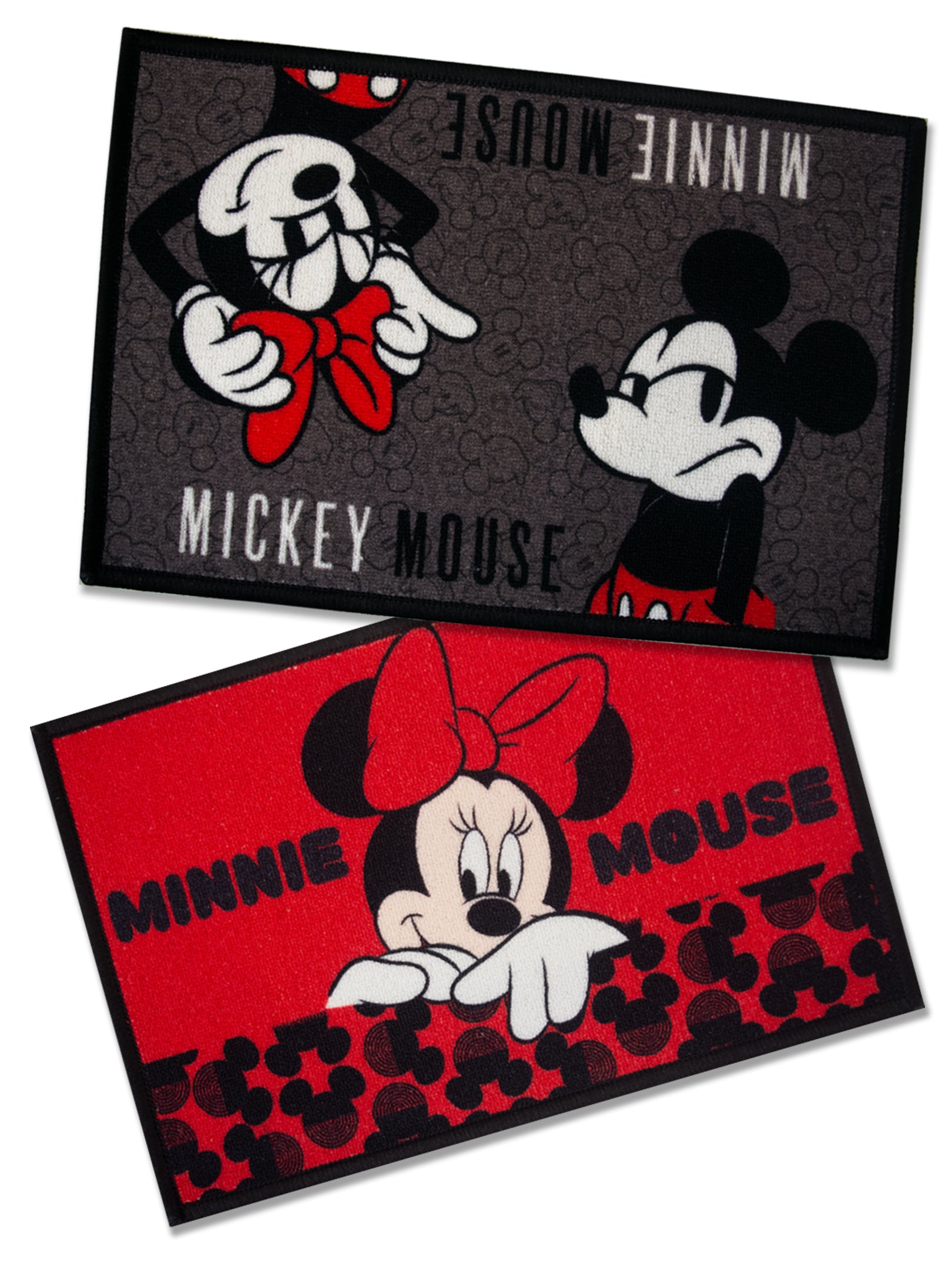 Athom Living Disney Mickey Mouse multicolor kids nylon doormat combo with Minnie Mouse design, latex anti-skid backing, pack of 2, 37x57 cm.