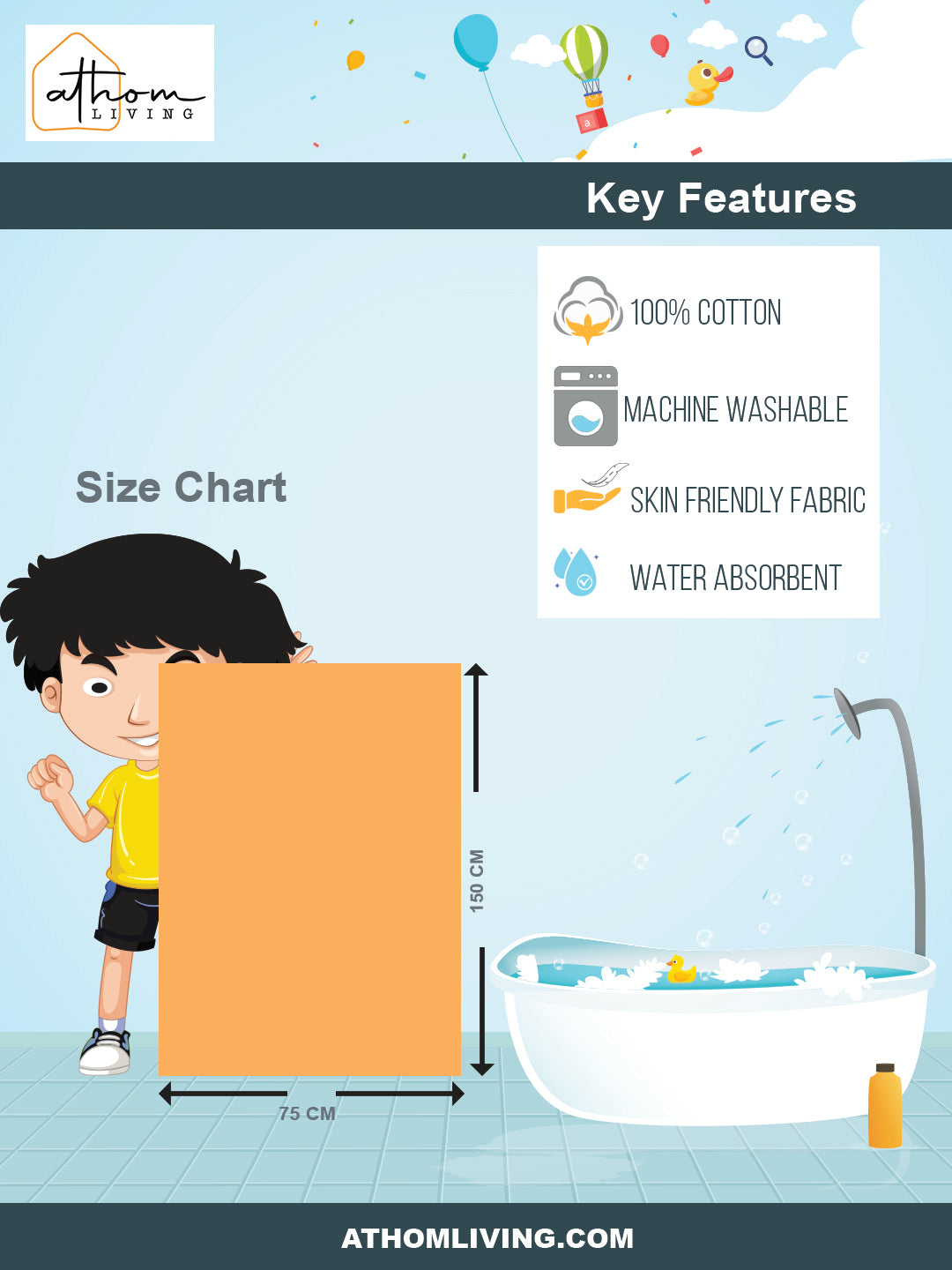 Athom Living Disney Minnie Heart Kids Hooded Bath Towel Poncho 60x120 cm featuring charming Minnie artwork, cozy hood, and soft touch, ideal Kids Hooded Poncho Towels for gifting and everyday bath routine.