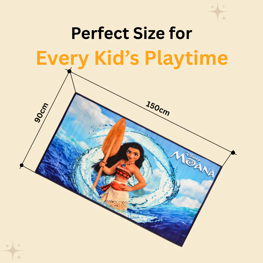 Athom Living Disney Moana kids bath towel and kids carpet duo crafted with soft, child-friendly materials and bold ocean graphics, perfect for brightening up kids’ bathrooms and bedrooms.