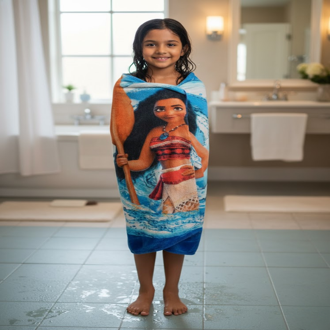 Athom Living Disney Moana kids bath towel and kids carpet set designed for comfort, durability, and style, adding a playful touch to kids’ spaces with high-quality materials and bright prints.