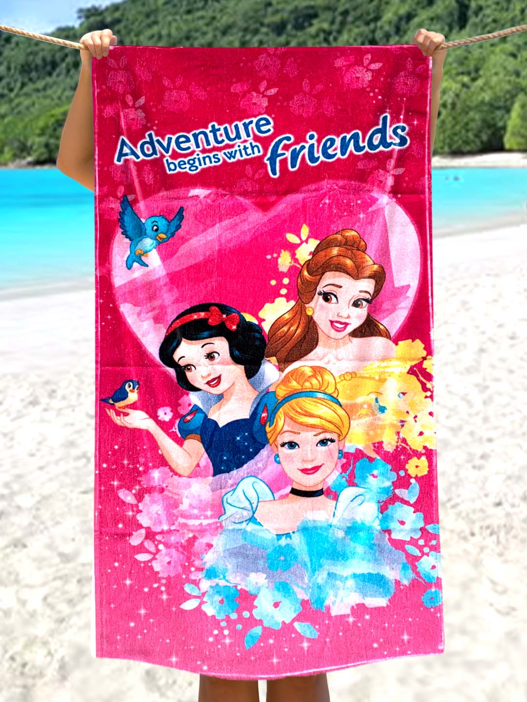 Athom Living Disney Princess Discover Your Dreams kids cotton bath towel 60x120 cm, 350 GSM, soft, absorbent and perfect for daily bath time comfort.