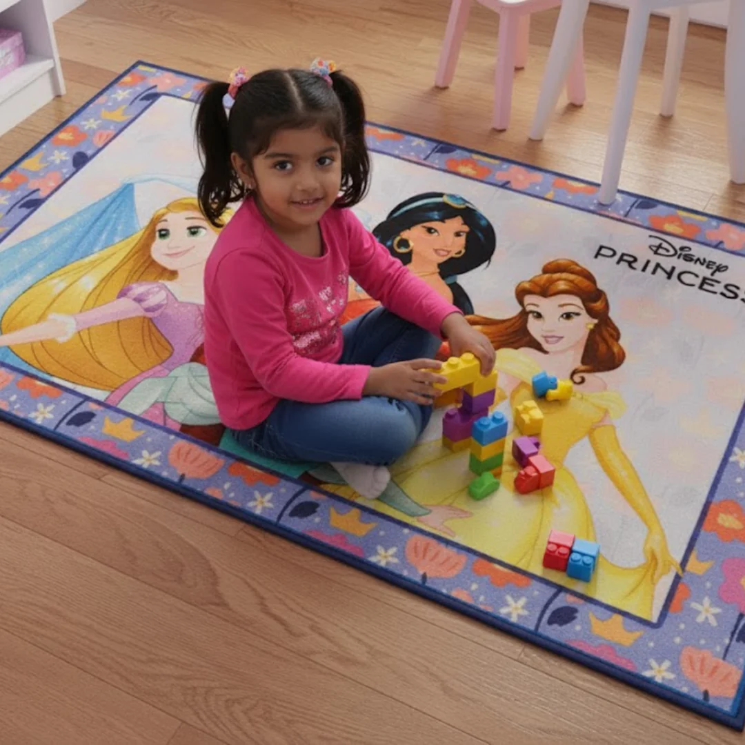 Athom Living Disney Princess carpet and doormat set designed for children, showcasing colorful princess artwork with durable material, making it a practical and stylish anti skid carpet & doormat combo