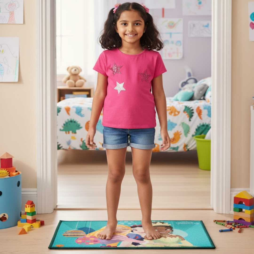 Athom Living Disney Princess kids bath towel paired with a soft and durable kids doormat, making bath time fun and safe with vibrant designs your kids will love every day.