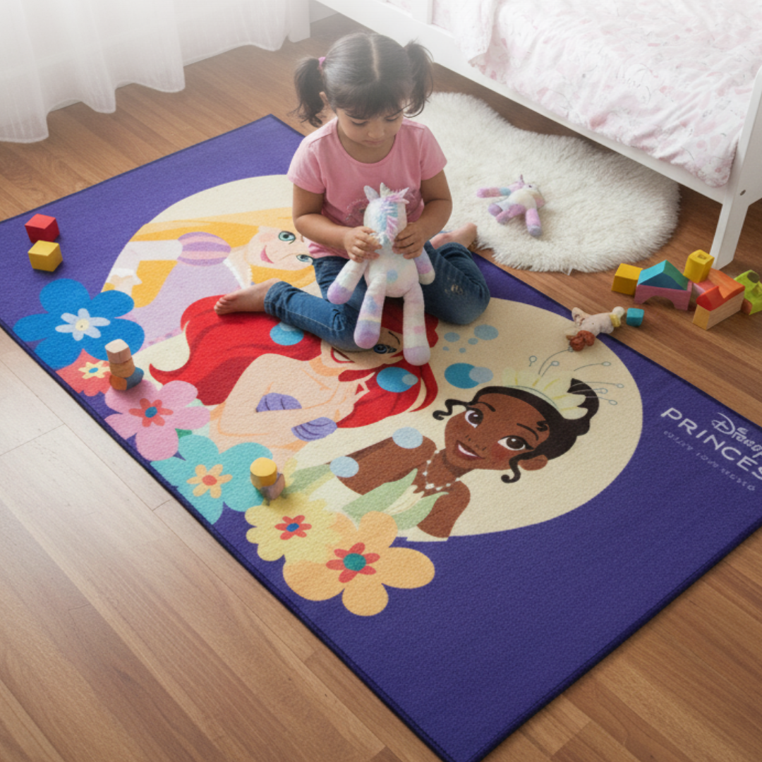 Athom Living Disney Princess themed carpet combines plush comfort, premium material, and detailed character prints, making this carpet ideal for kids’ bedrooms, play areas, and hallways.