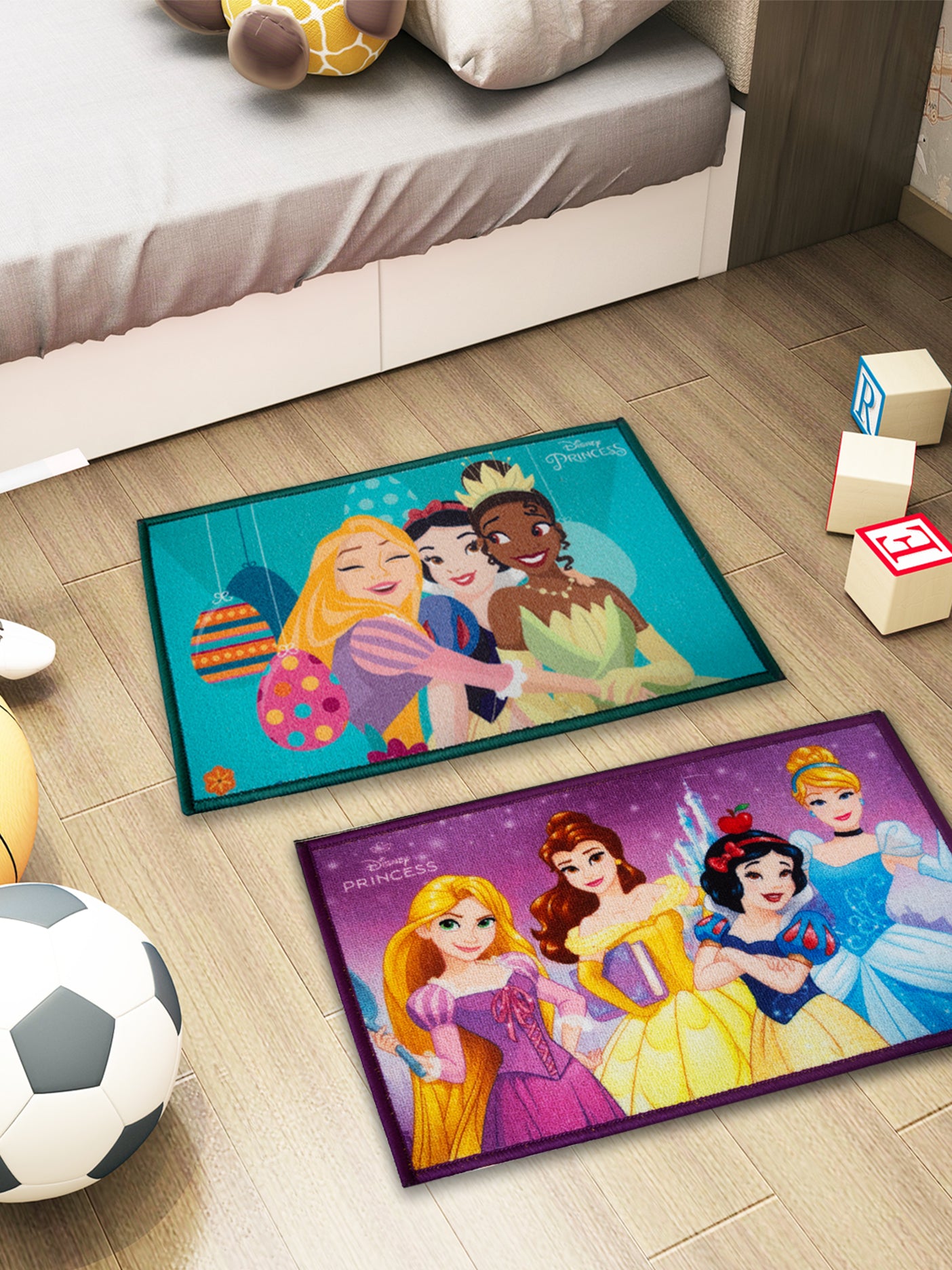 Athom Living Disney Princess themed kids doormat, multicolor premium nylon with latex backing, anti-skid design, pack of 2, size 37x57 cm.