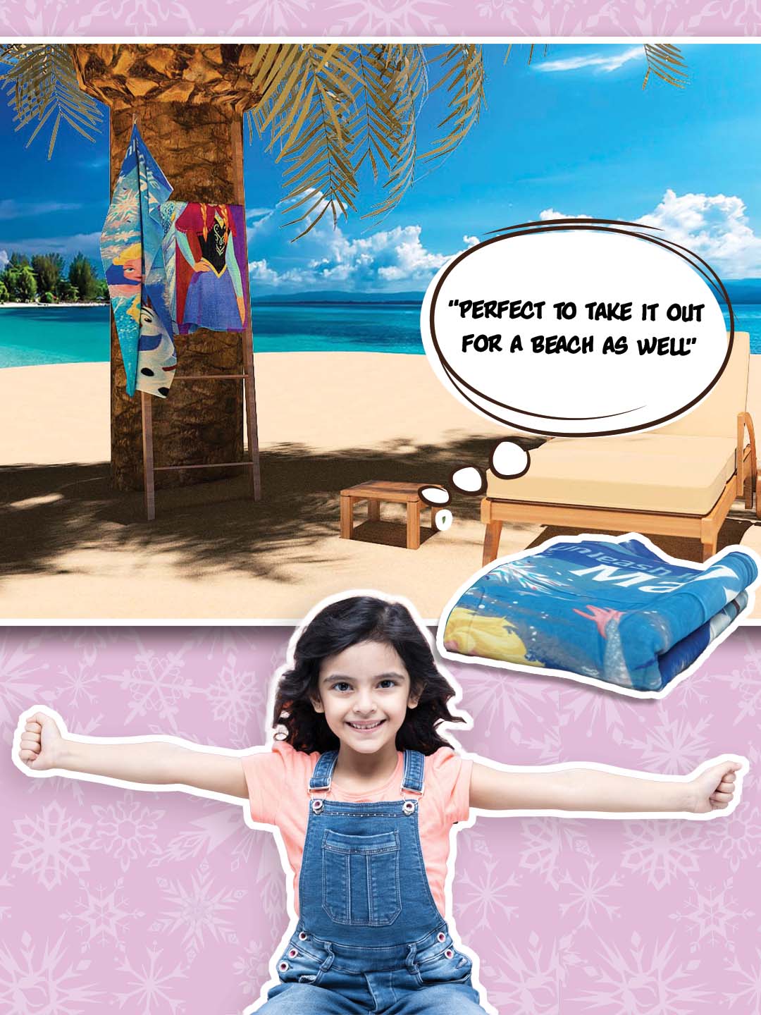 Athom Living Disney Unleash The Magic Frozen Kids Cotton Bath Towel 350 GSM 60x120 cm crafted for comfort, vibrant prints, and quick drying, making it a perfect addition to Frozen-themed Comforter & Bath Towel combos.