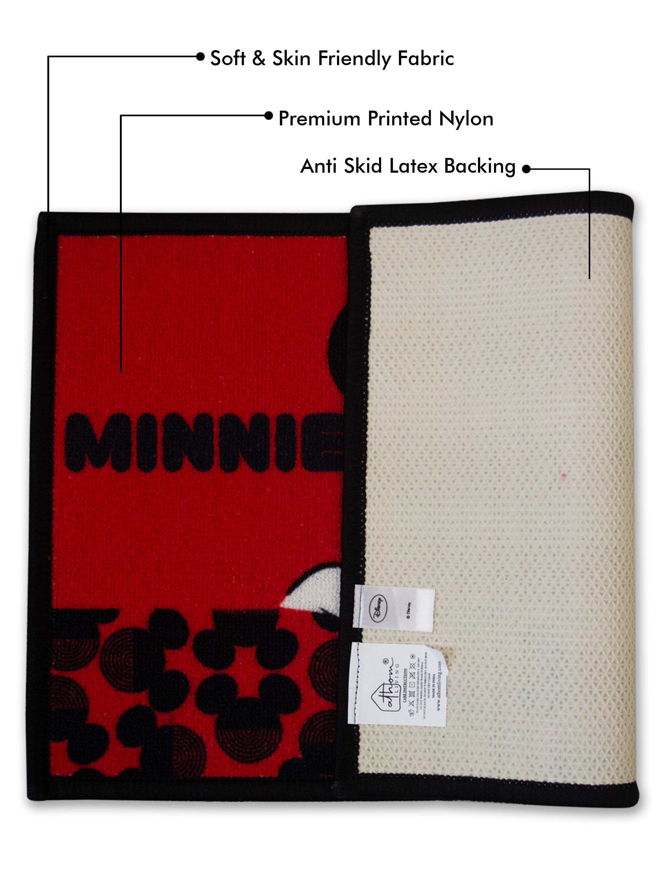 Athom Living Disney themed Mickey Mouse and Minnie Mouse nylon doormat combo pack of 2, 37x57 cm, multicolor with latex backing, anti skid.