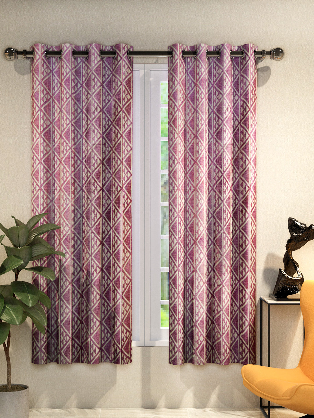 Athom Living Dream Collection Pink Triangle Window Curtain Set, colorful and vibrant design perfect for enhancing home décor and adding stylish privacy.