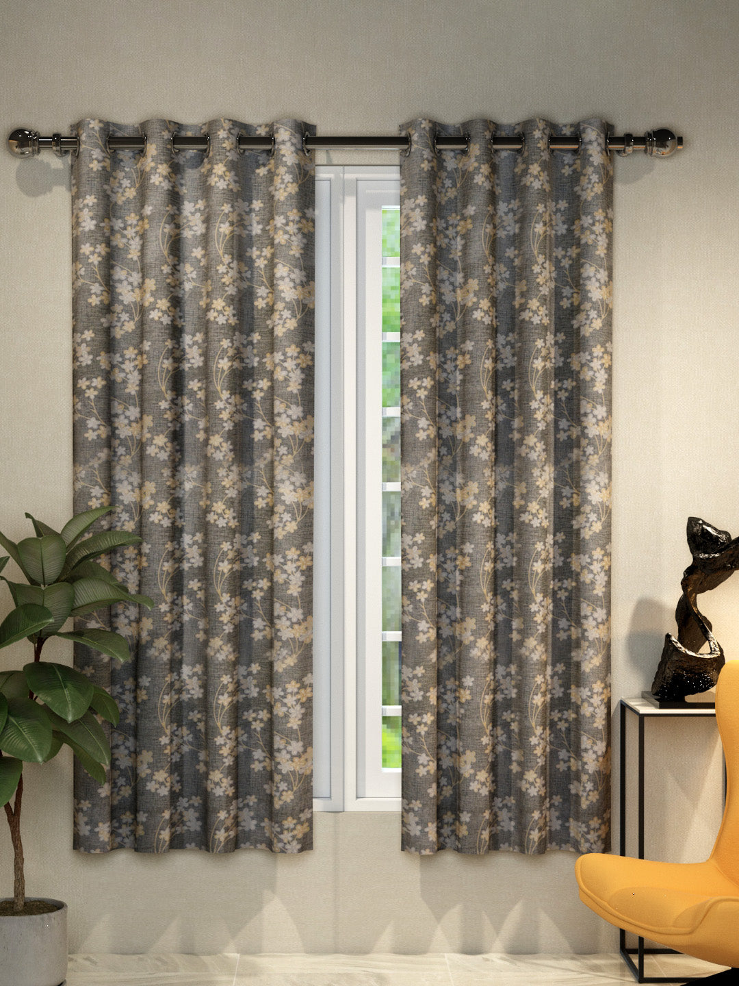 Athom Living Dream Collection beige little flowers window drapes set, elegant floral curtains perfect for privacy, décor and adding charm to any home.