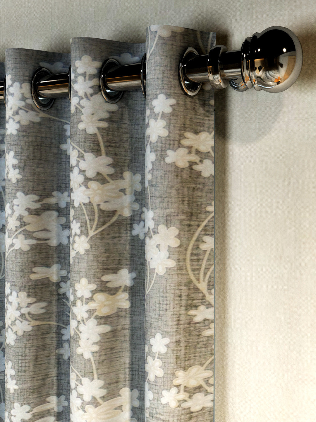 Athom Living Dream Collection grey little flowers door drapes set of 2, stylish window curtains for bedroom, living room and modern home decoration needs.