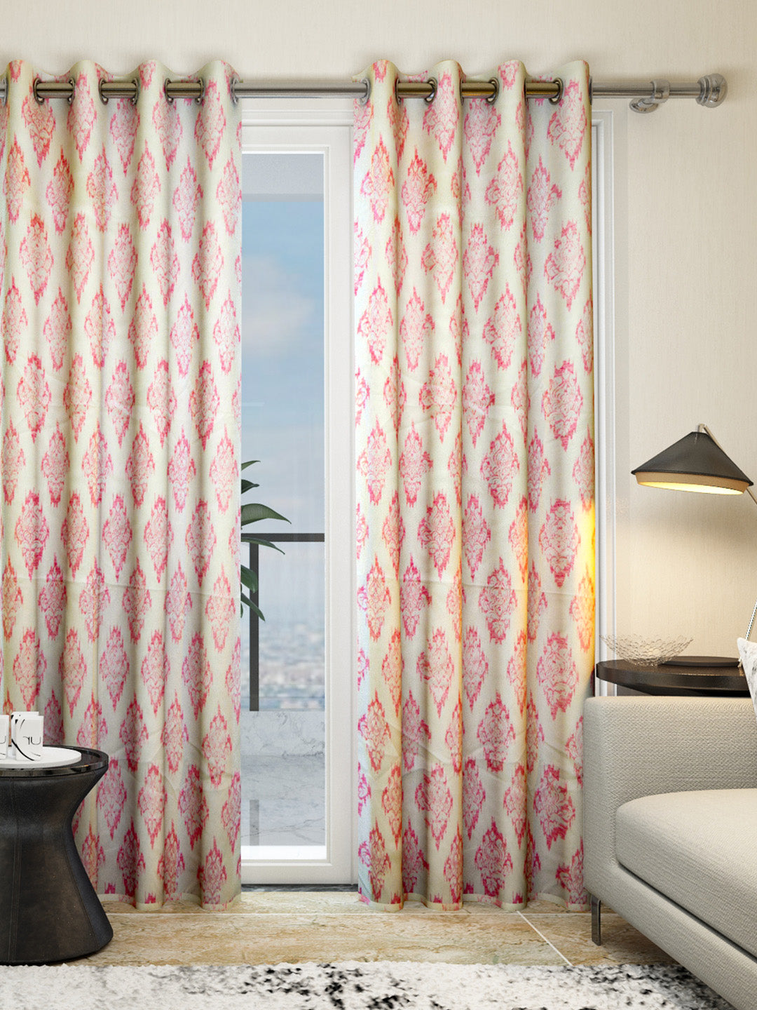 Athom Living Dream Collection pink pattern door drapes set of 2, elegant home décor curtains 1.15m x 2.14m, stylish and colorful for living room.