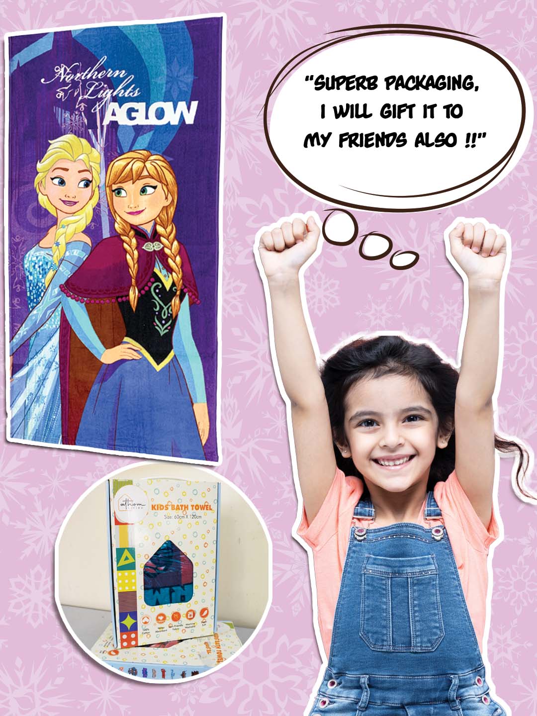 Athom Living Frozen Kids Cotton Bath Towel 60x120 cm – High GSM 350, Super Soft, Absorbent, Lightweight & Skin Friendly for Everyday Kids Bath Time.