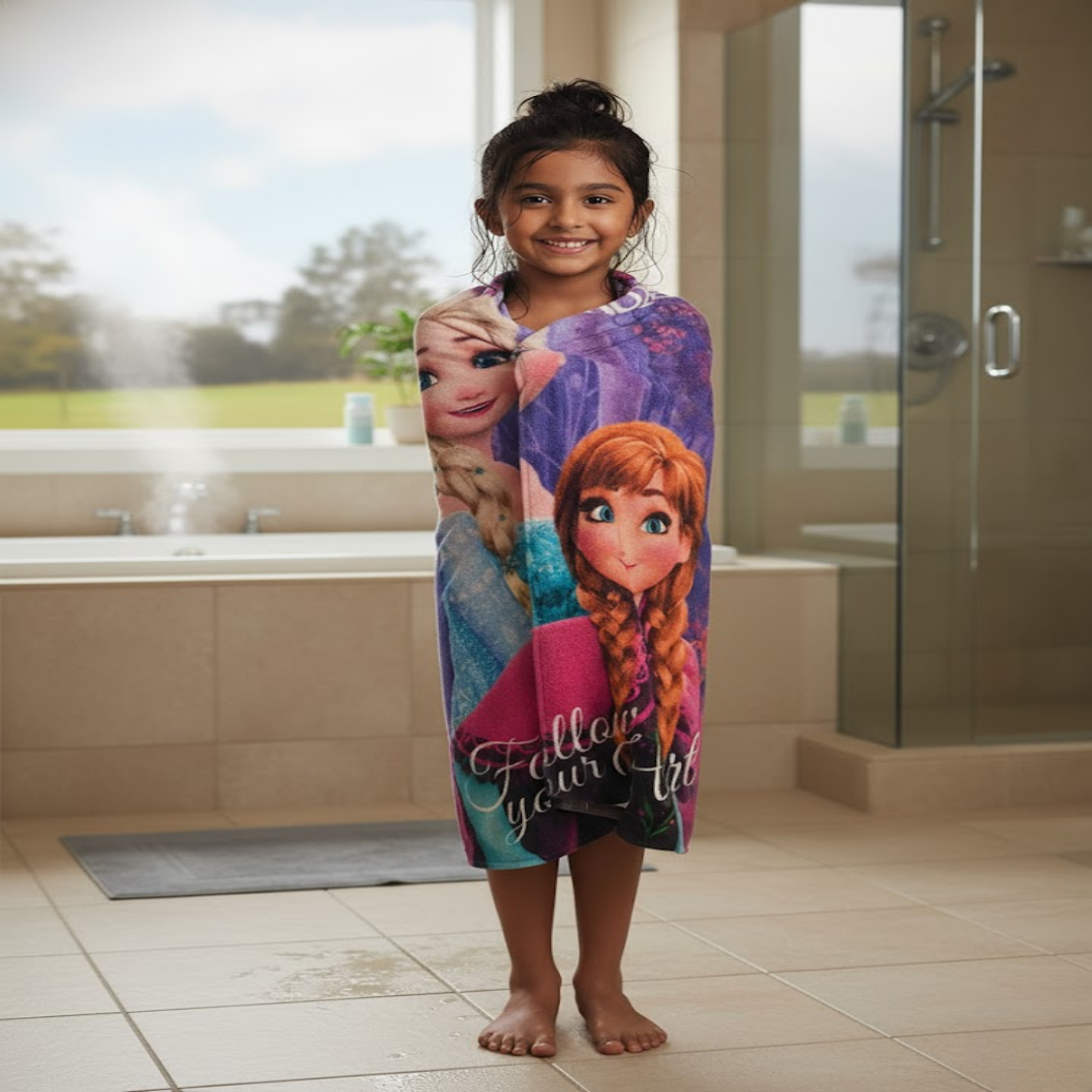 Athom Living Frozen kids bath towel and kids doormat combo-pack ensures a soft, comfy towel and non-slip doormat, ideal for toddlers and children’s bathrooms or play areas.