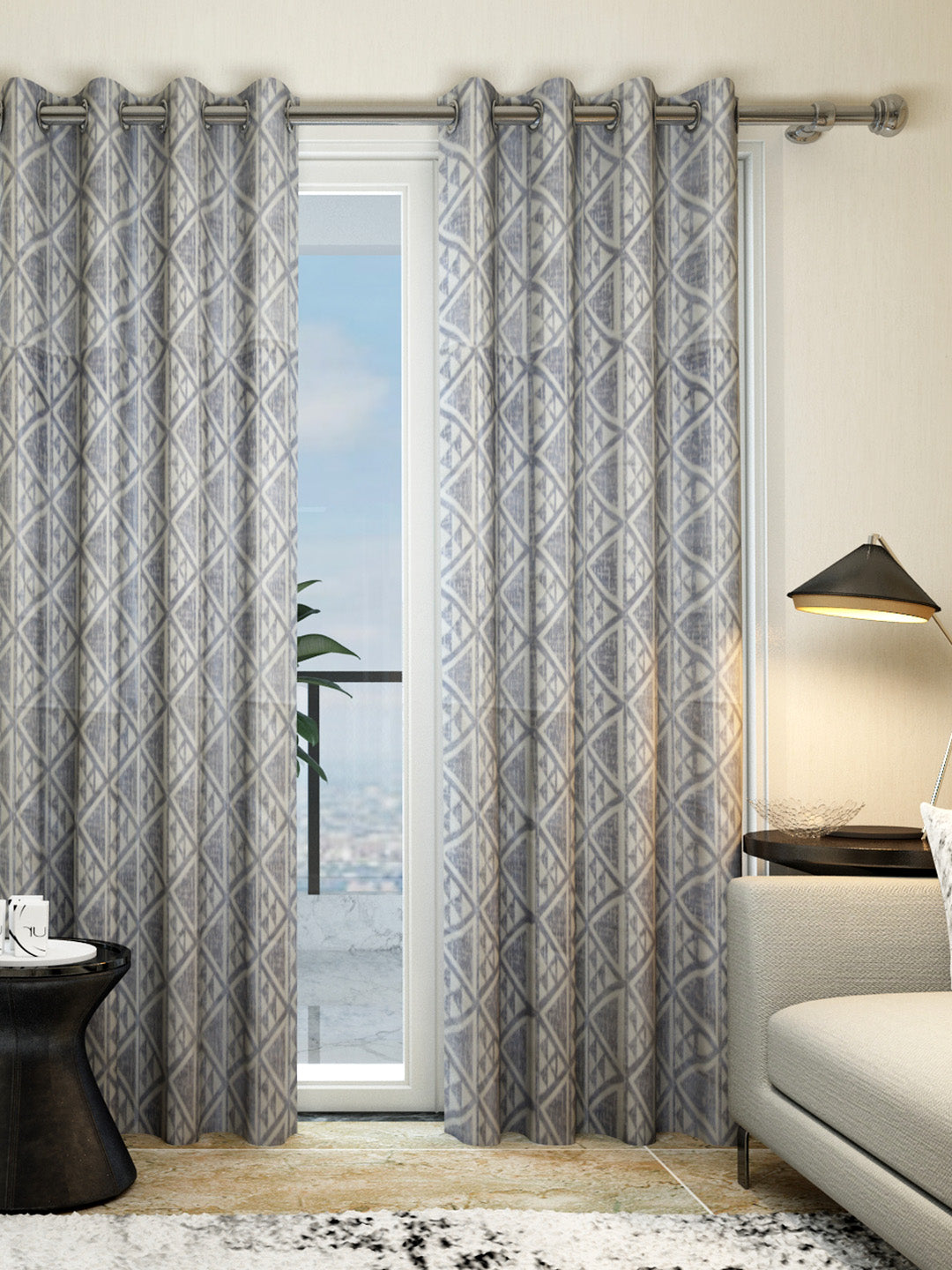 Athom Living Grey Triangle Pattern Door Drapes Set of 2 – Dream Collection curtains for modern home décor, privacy, and stylish living room upgrade.