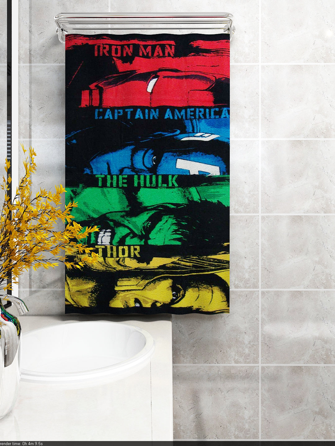 Athom Living Kids Cotton Bath Towel – Marvel Captain America, Hulk & Thor design, 60x120 cm, 350 GSM, quick-dry, soft, comfortable & travel-friendly.