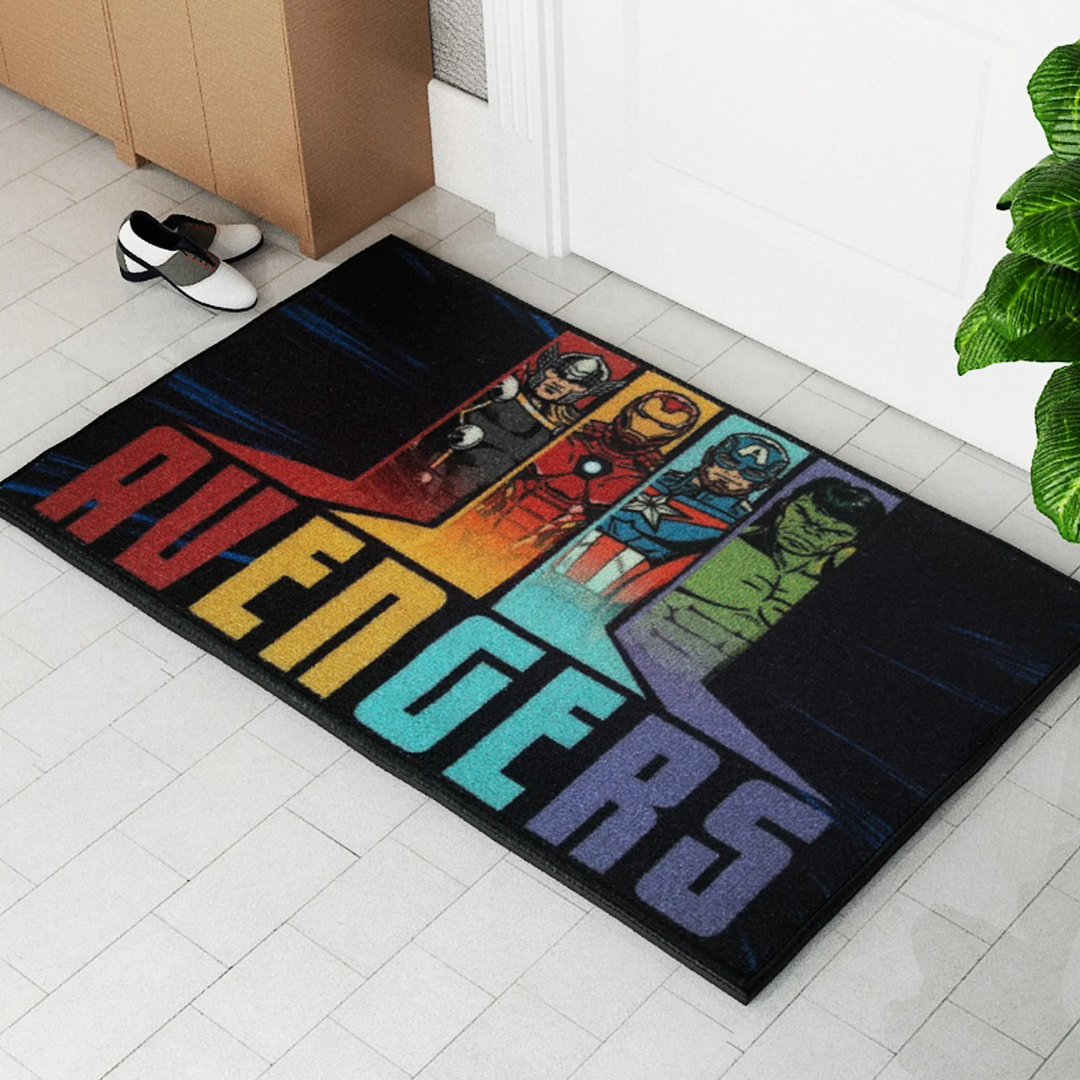Athom Living Marvel Avengers “Power in Every Hero” Anti Skid kids Doormat designed for safe footing, vibrant superhero artwork, and durable comfort to enhance kids’ bedrooms, play zones, or door entrances.