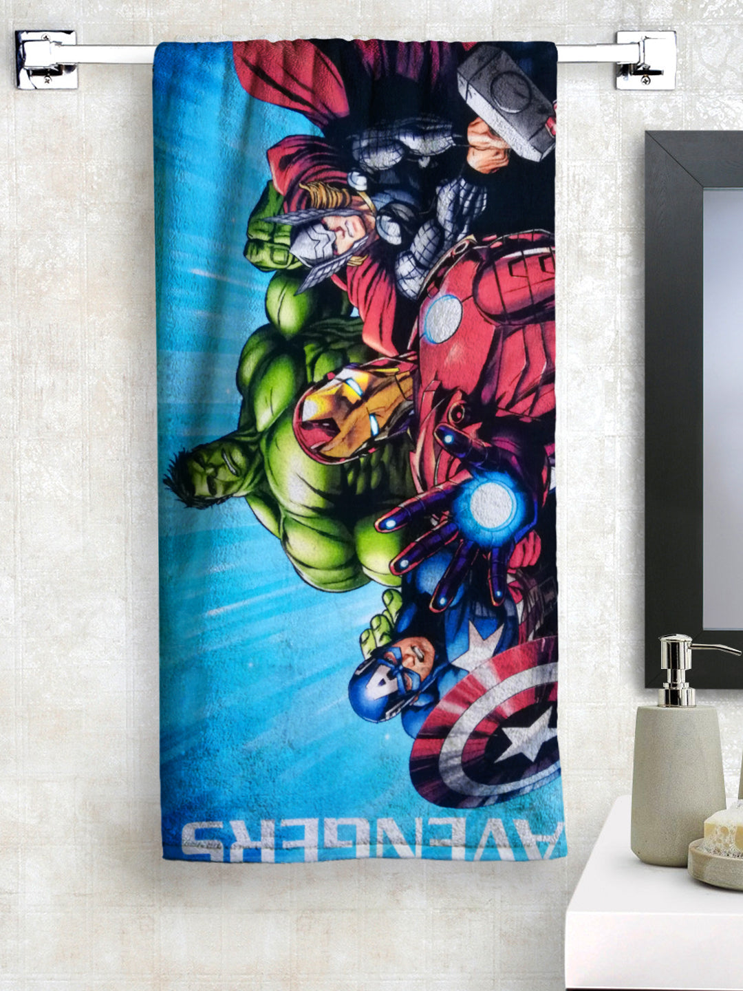 Athom Living Marvel Avengers kids cotton bath towel, 350 GSM, 60x120 cm – Ultra-soft, absorbent, durable and fun bath essential for children.