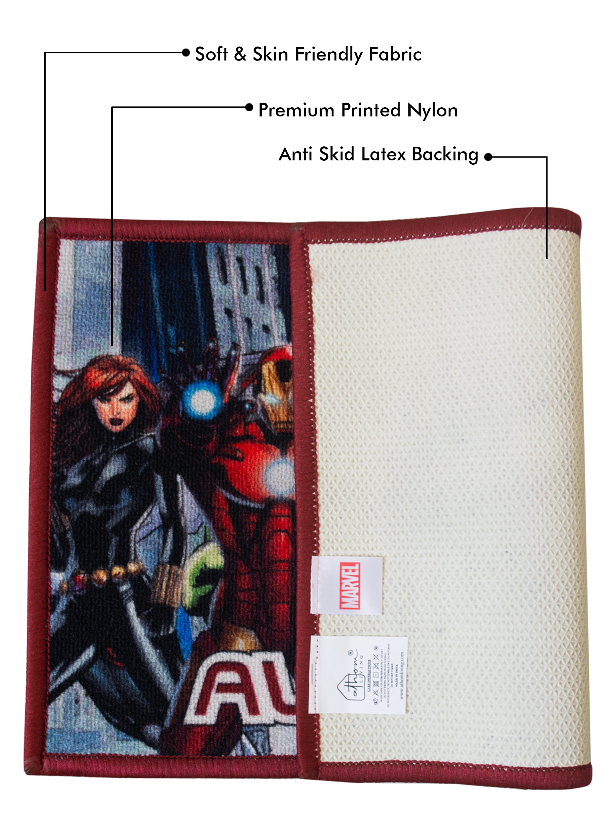 Athom Living Marvel Avengers multicolor nylon doormat set for kids, latex-backed, anti-skid, durable, 37x57 cm – pack of 2.

