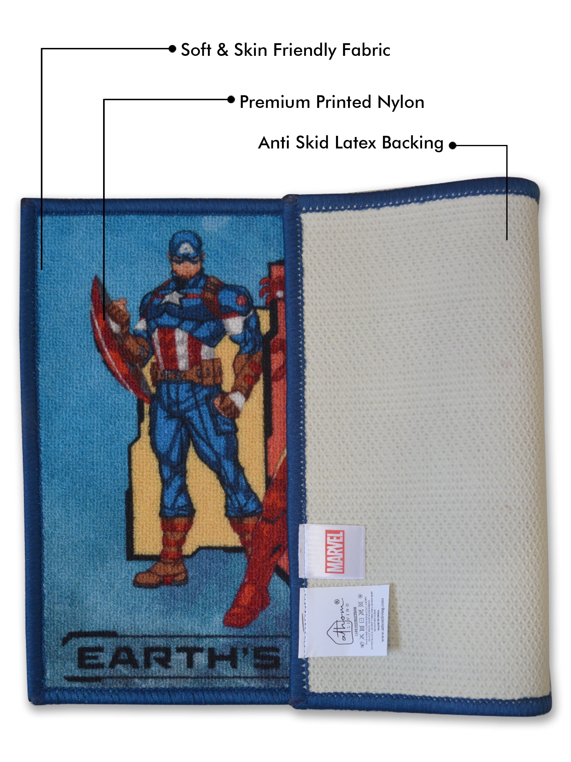 Athom Living Marvel Avengers themed kids doormat set, multi-color nylon, anti-skid latex base, 37x57 cm.

