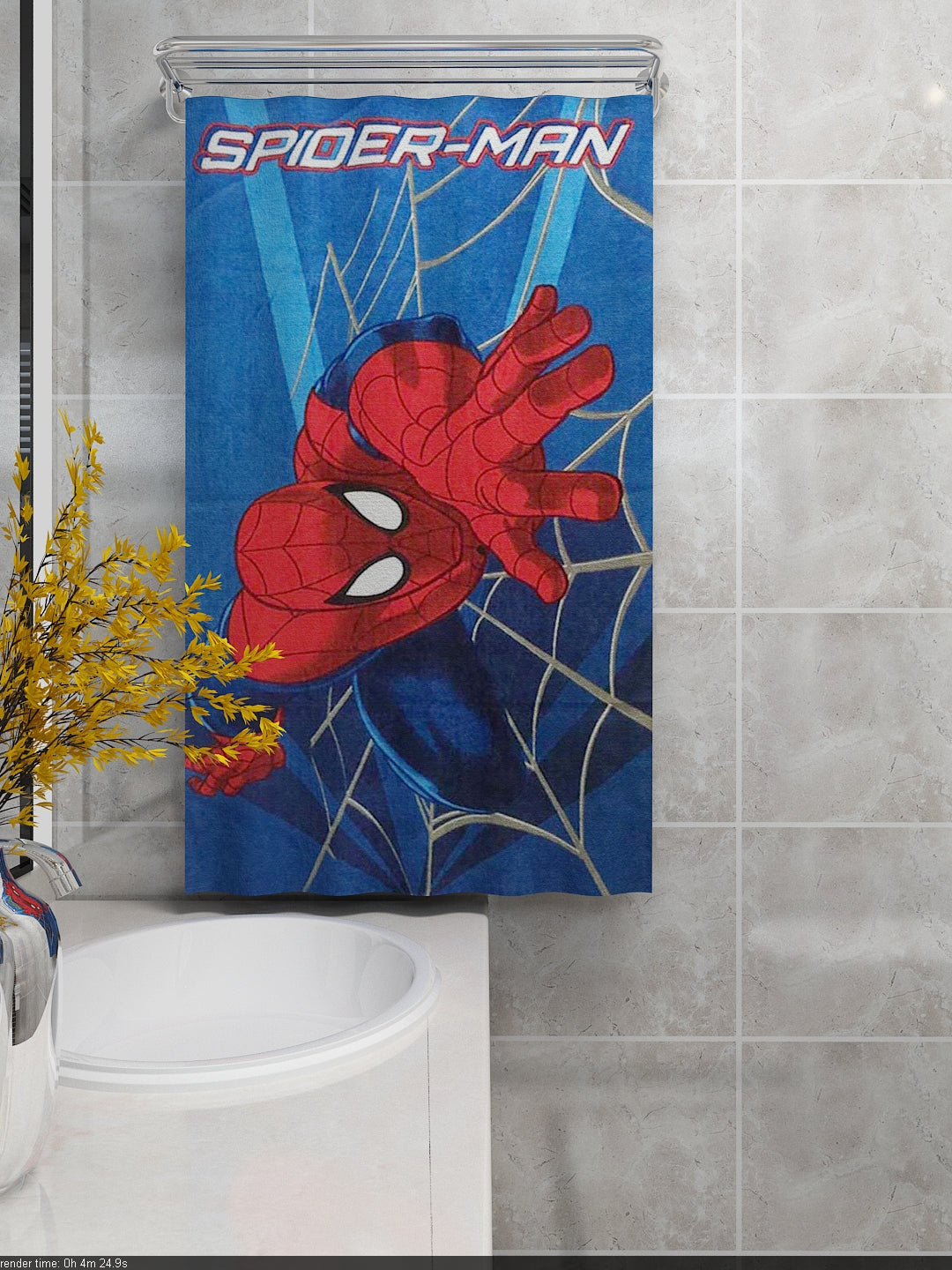 Athom Living Marvel Blue Spiderman Kids Cotton Bath Towel 350 GSM, soft, skin-friendly bath towel for kids, featuring fun Spiderman design and vibrant colors.