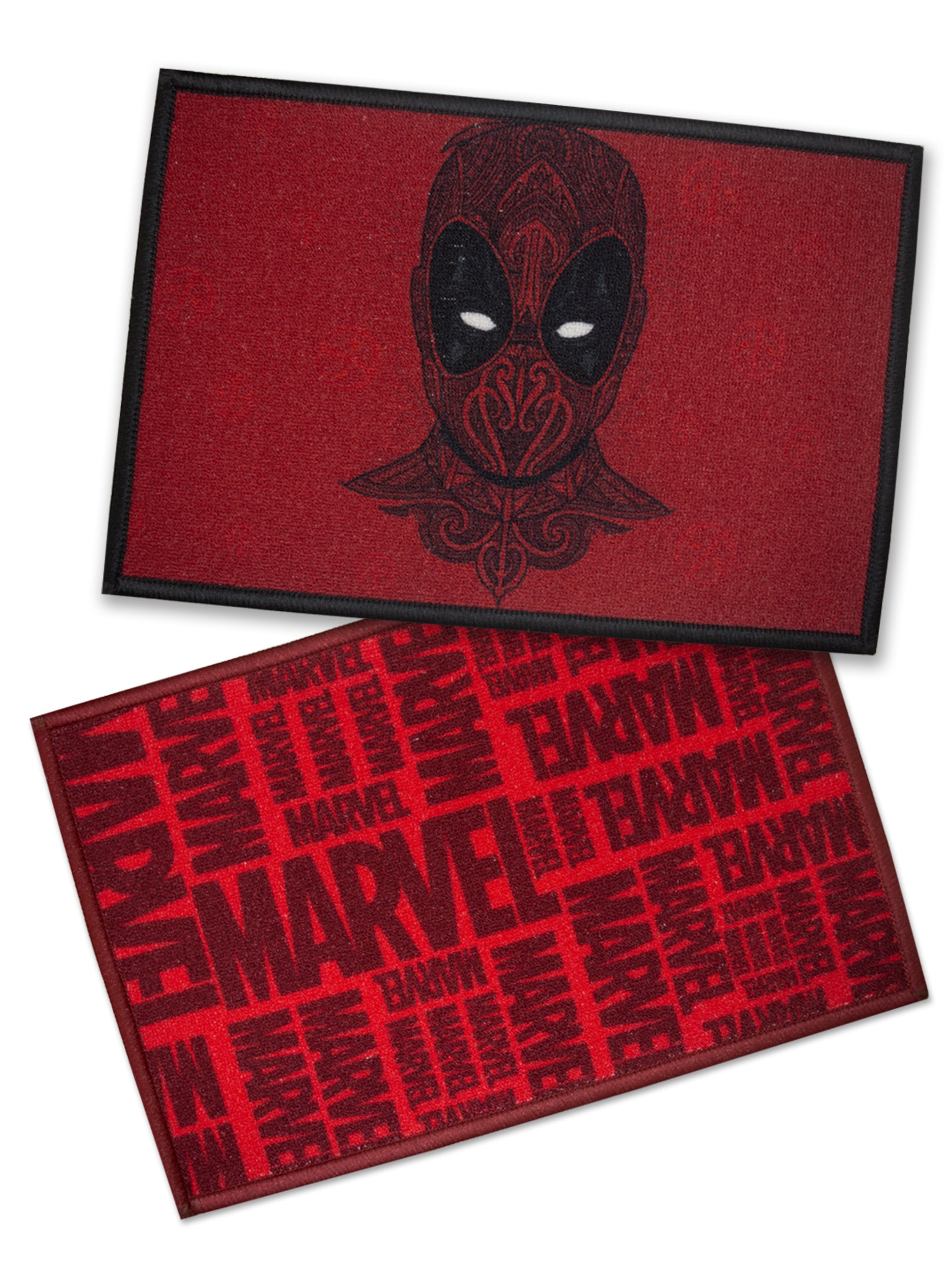 Athom Living Marvel Deadpool red color textured kids nylon doormat, anti-skid, with latex backing, 37x57 cm, pack of 2 for home décor.

