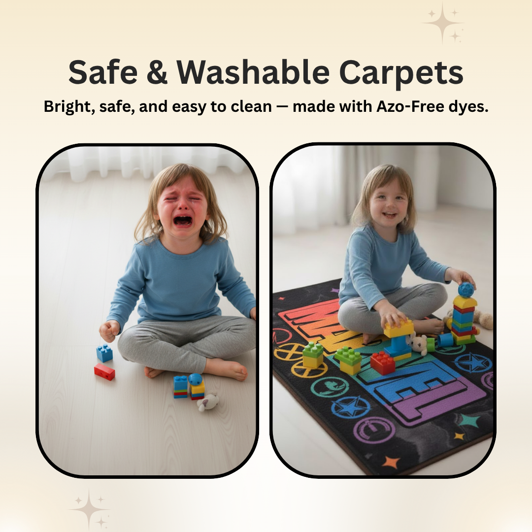 Athom Living Marvel Heroes carpet displaying action-packed superhero designs, ideal for kids’ spaces, combining comfort and style, and sized 90x150cm for perfect room fit.