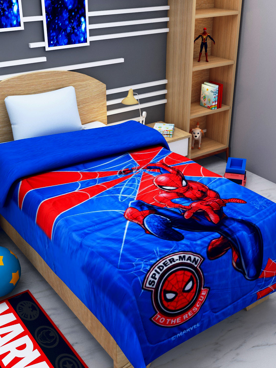Athom Living Marvel Spider-Man kids comforter, single bed size, premium soft fabric, vibrant design for boys’ room décor, cozy sleep for all seasons.
