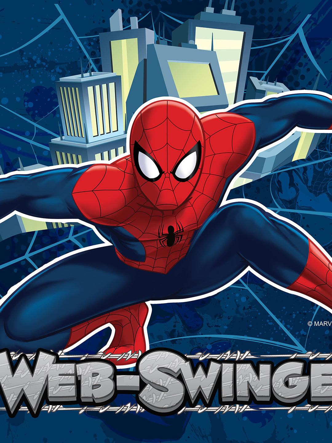 Athom Living Marvel SpiderMan "Web-Swinger" Kids Filled Cushion with Cover, featuring a fun superhero design, durable fabric, and cozy padding, perfect for children’s rooms or play areas.