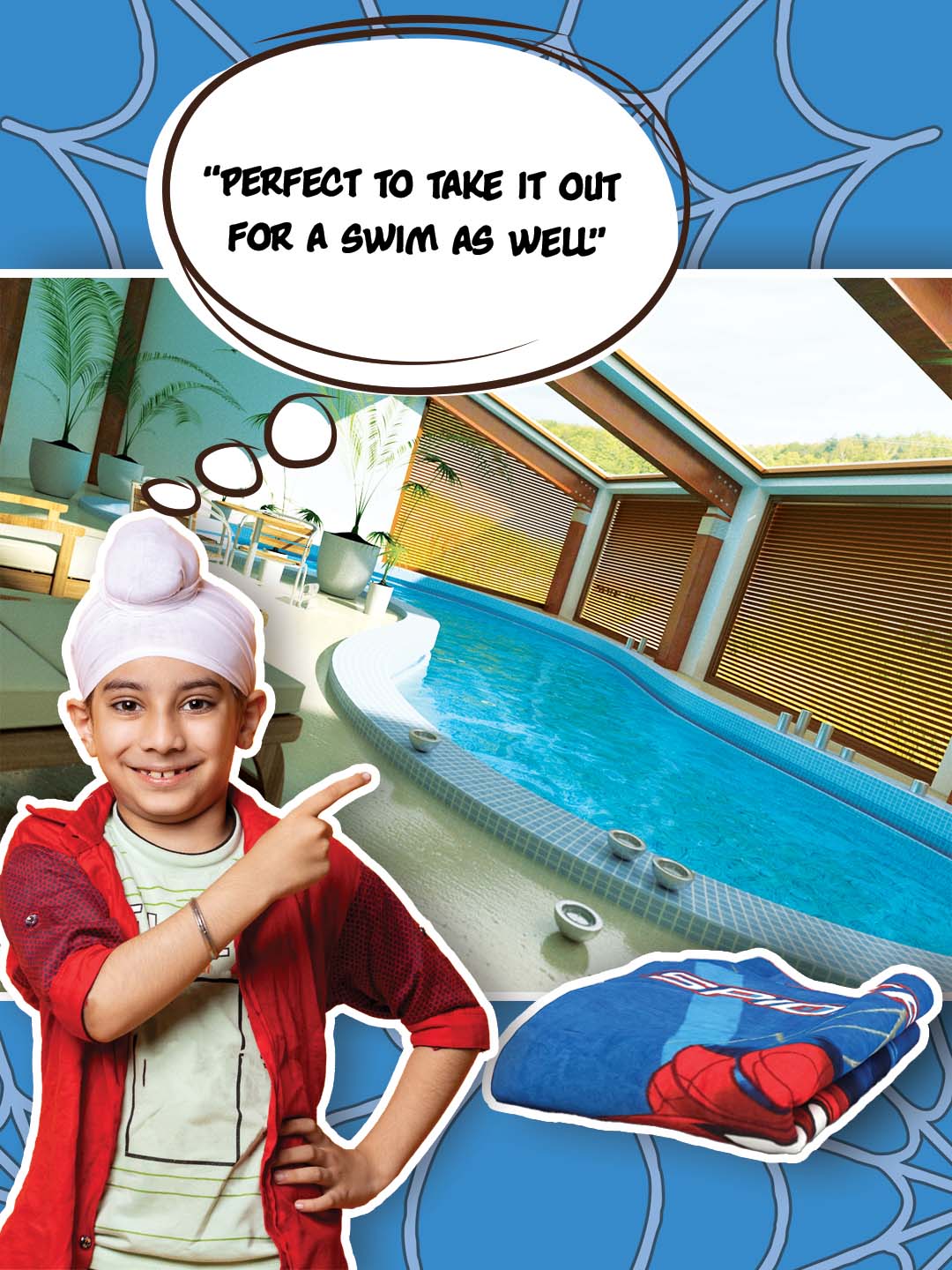 Athom Living Marvel Spiderman Blue Kids Cotton Bath Towel – Soft, durable, absorbent 350 GSM towel, 60x120 cm size