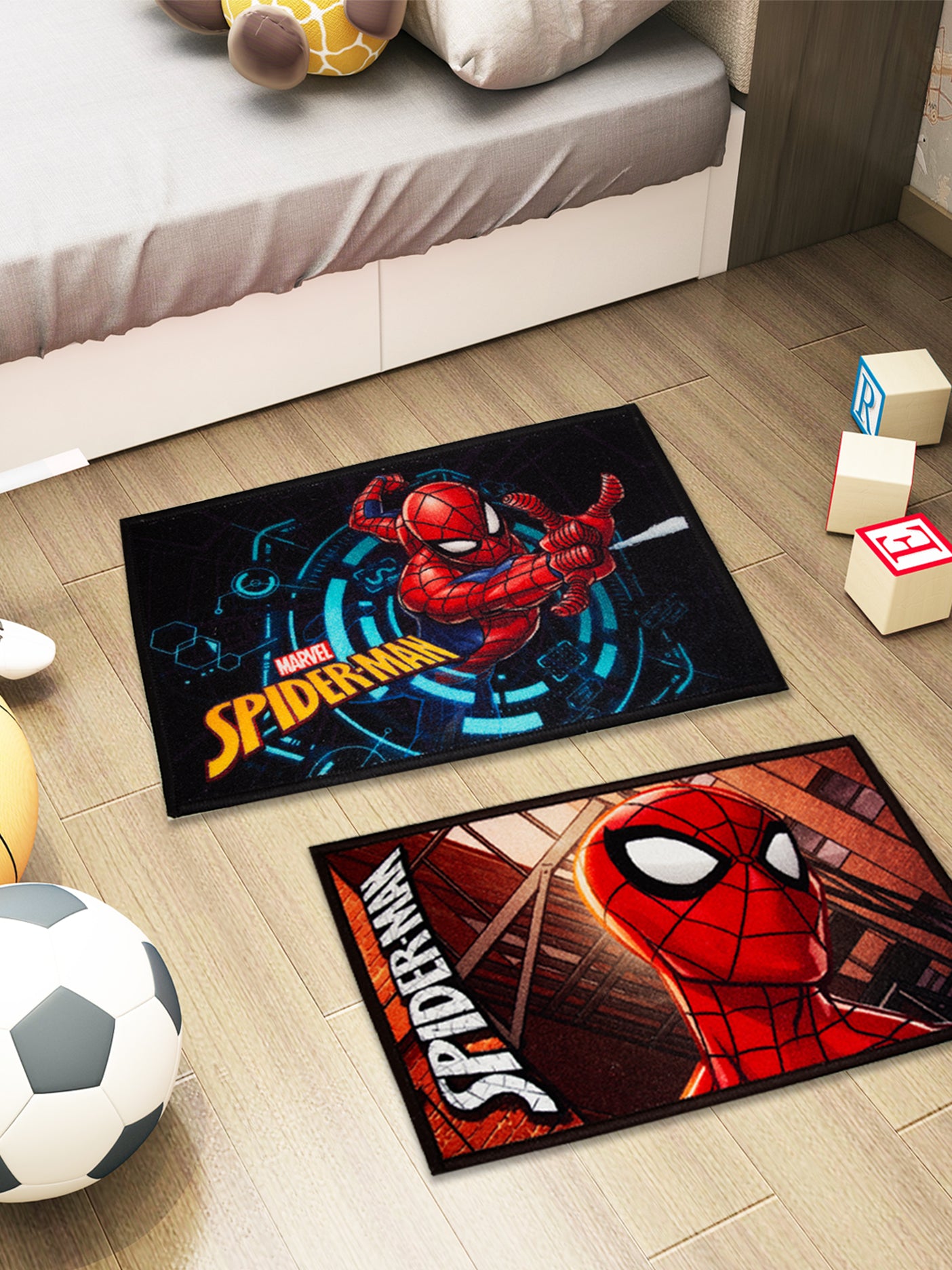 Athom Living Marvel Spiderman kids doormat combo pack of 2, multicolor nylon mats with latex anti-skid backing, durable and stylish for home décor