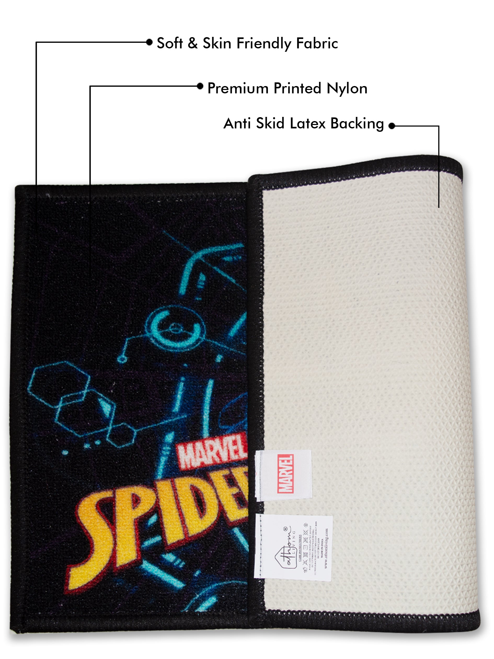 Athom Living Marvel Spiderman kids premium nylon doormat set, multicolor, anti-skid latex backing, durable combo pack of 2, size 37 x 57 cm, home essentials
