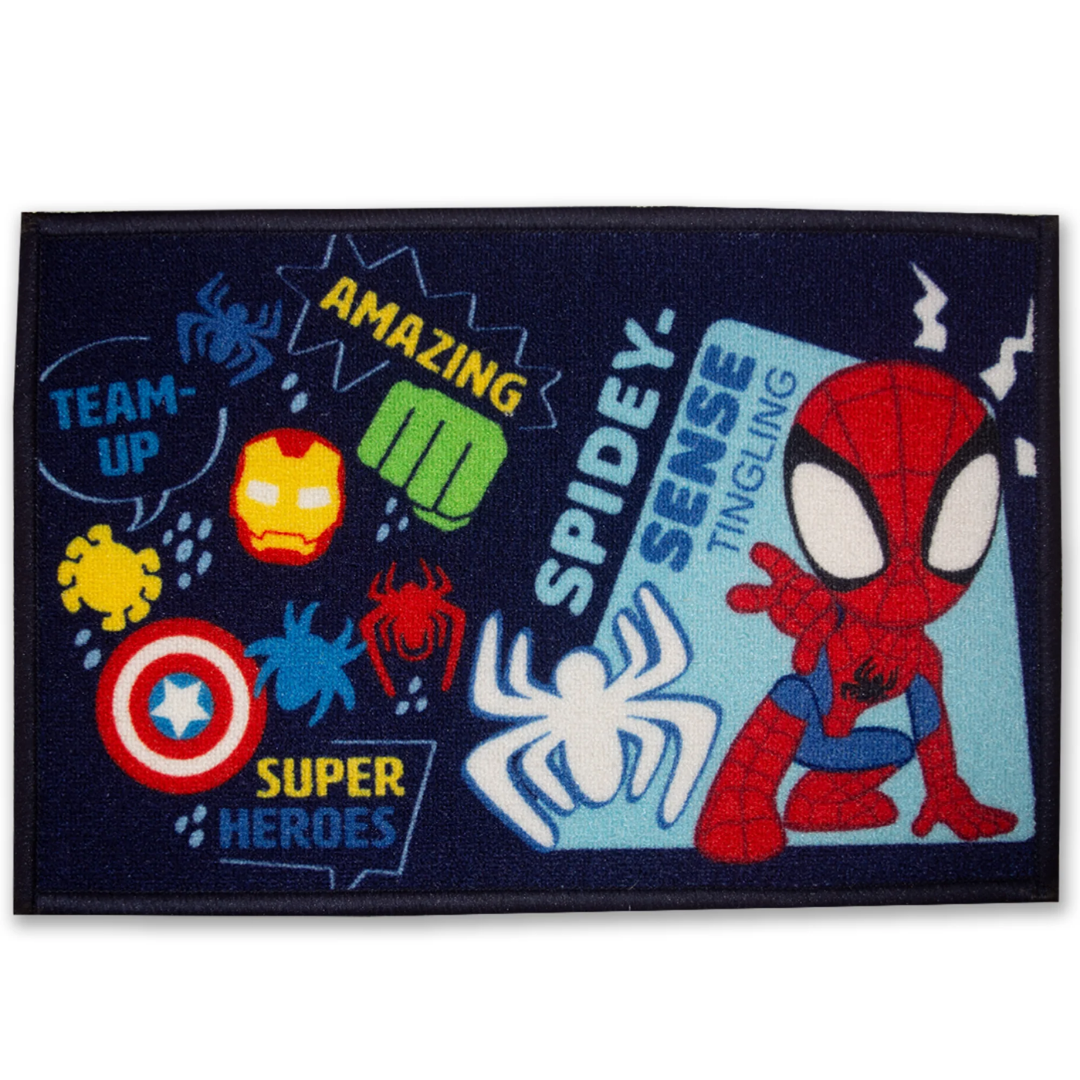 Athom Living Marvel "Spidey-Sense Tingling" Anti Skid kids Doormat, featuring colorful superhero artwork, durable fabric, and non-slip backing to keep children safe indoors.